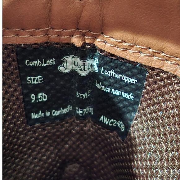 Justin Mens Boots Stampede Rendon 9.5D Cowboy Western Leather SE7530 main image 5